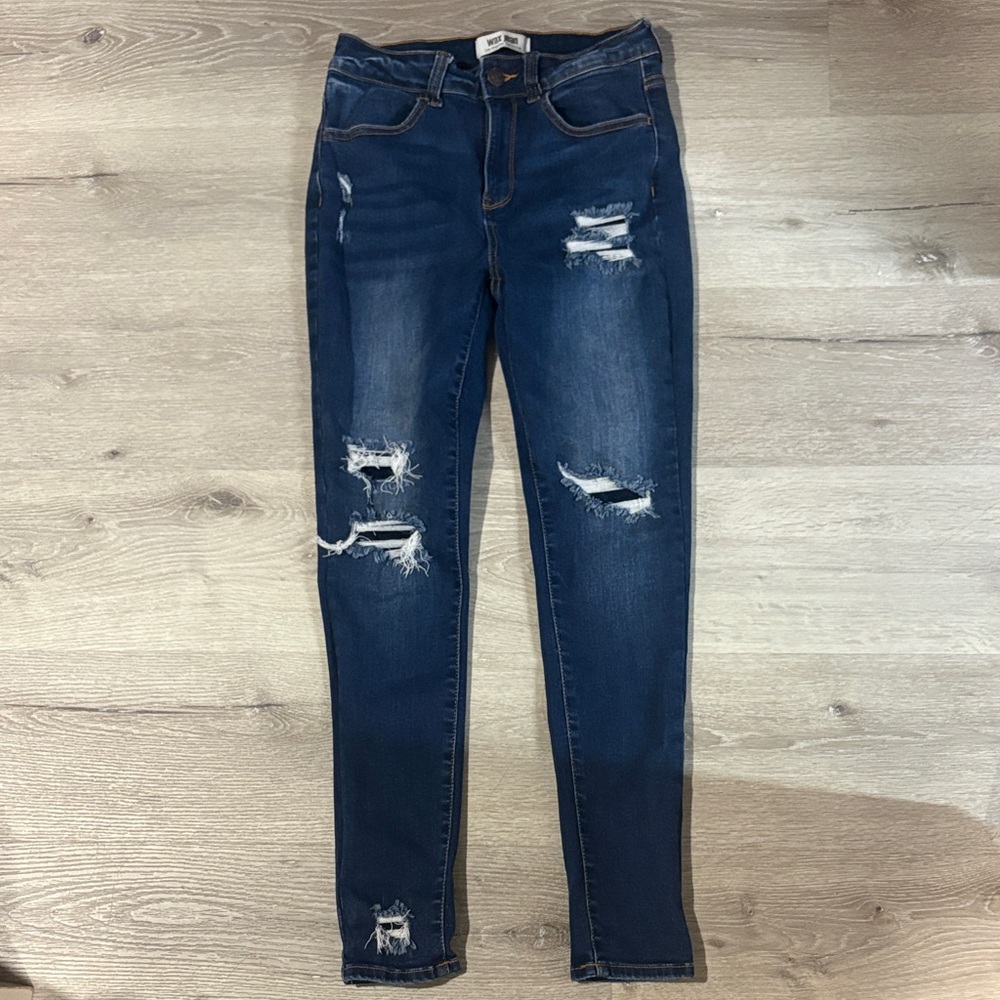 Wax Jean Dark Blue Distressed Skinny Jeans